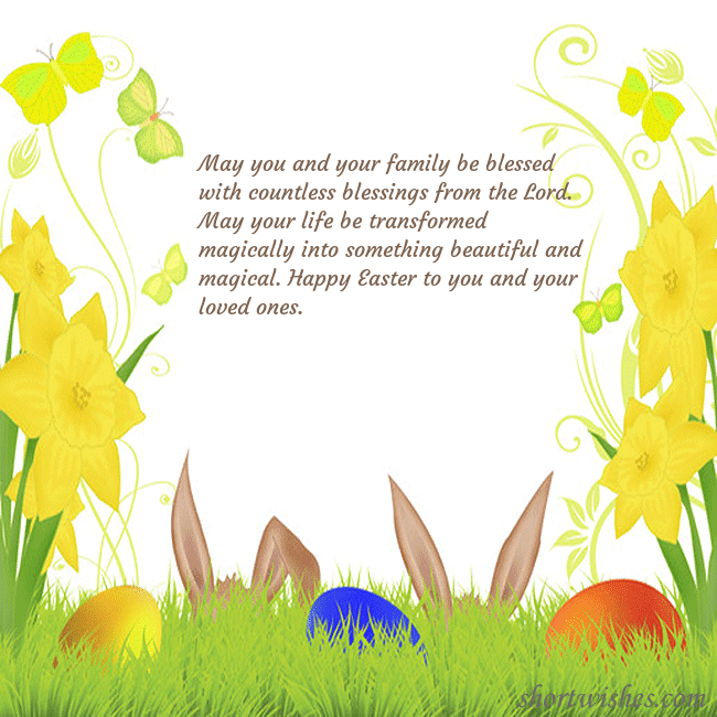 Easter greeting card with narcissus and a bunny