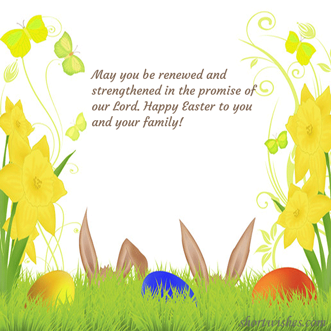 Easter greeting card with narcissus and a bunny