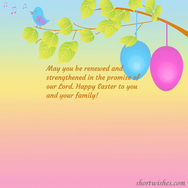 Easter greeting cards with eggs on a tree branch