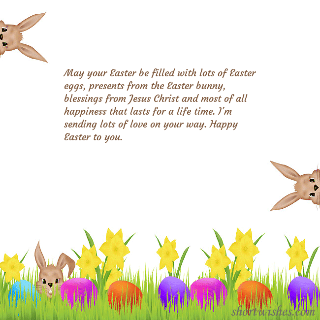 Easter greeting ecard with happy rabbits