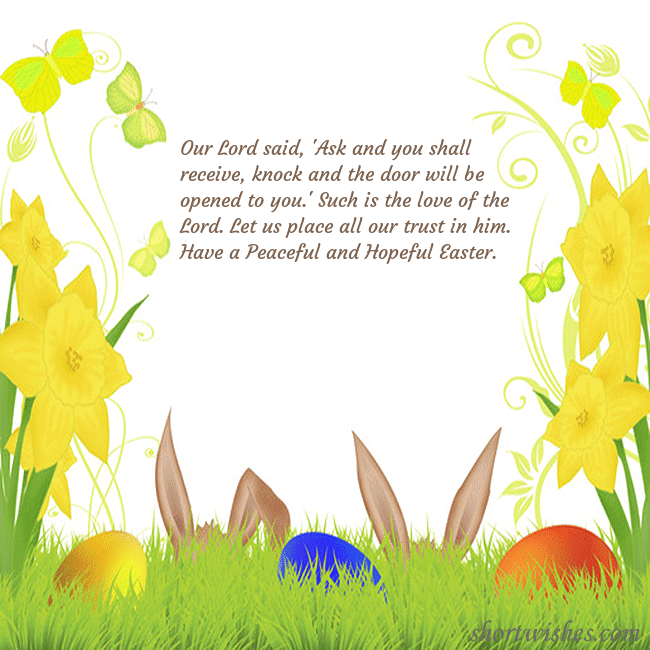 Easter greeting card with narcissus and a bunny