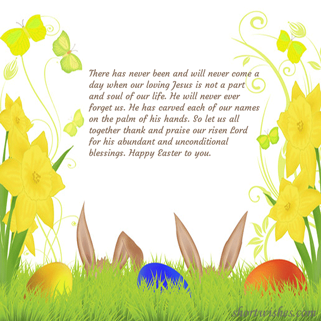 Easter greeting card with narcissus and a bunny