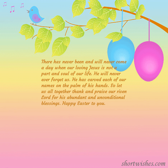 Easter greeting cards with eggs on a tree branch