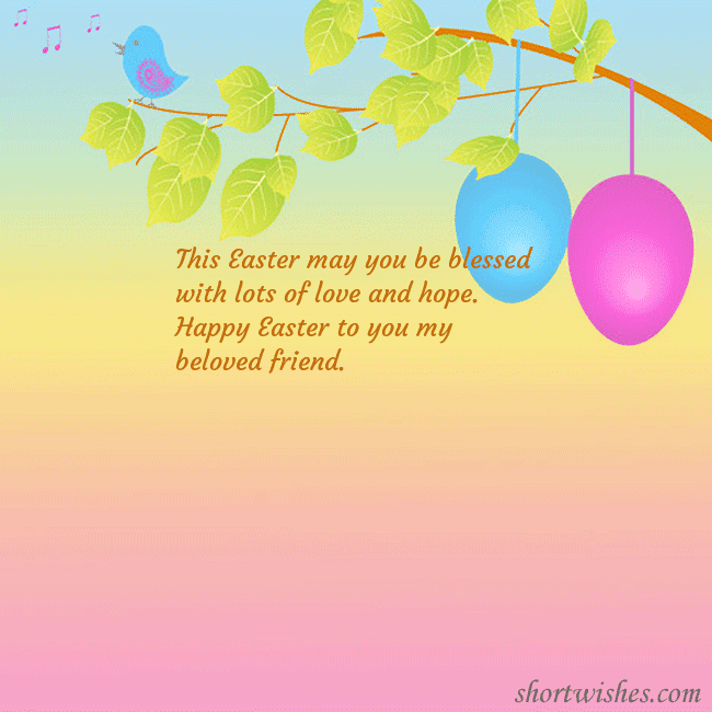 Easter greeting cards with eggs on a tree branch