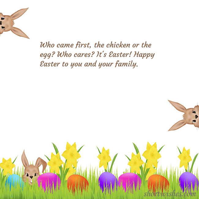 Easter greeting ecard with happy rabbits