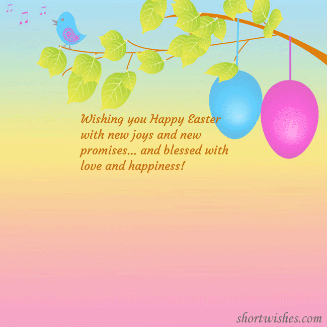 Easter greeting cards with eggs on a tree branch