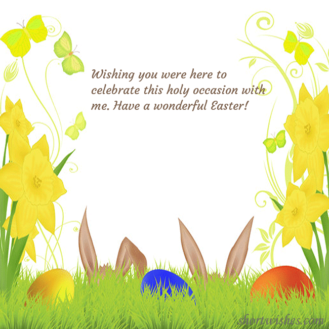 Easter greeting card with narcissus and a bunny