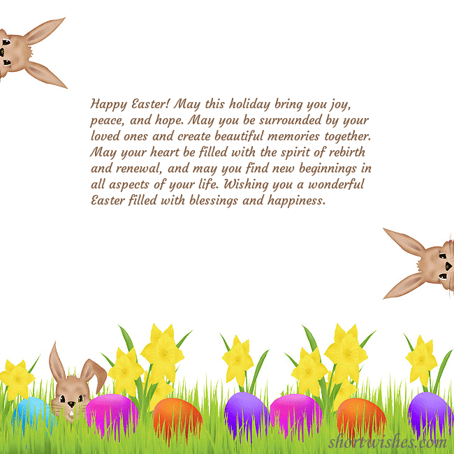 Easter greeting ecard with happy rabbits