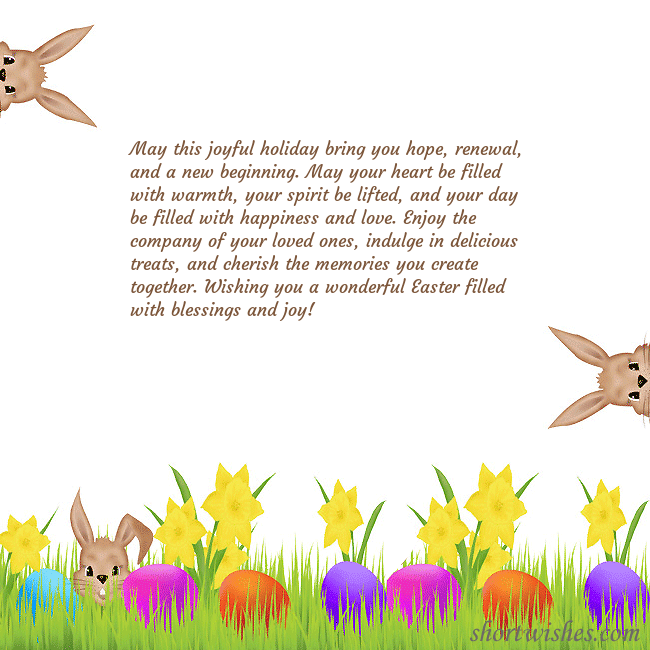 Easter greeting ecard with happy rabbits