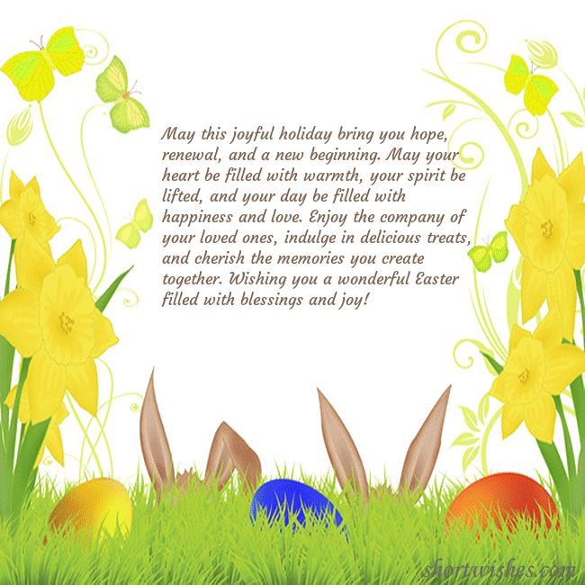 Easter greeting card with narcissus and a bunny