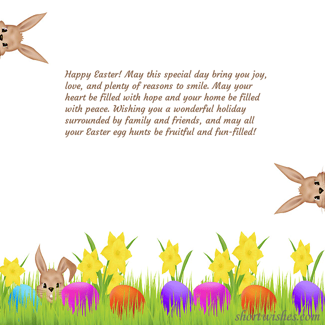 Easter greeting ecard with happy rabbits