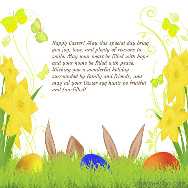 Easter greeting card with narcissus and a bunny