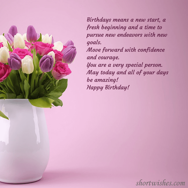 Birthday ecard with tulips in a vase