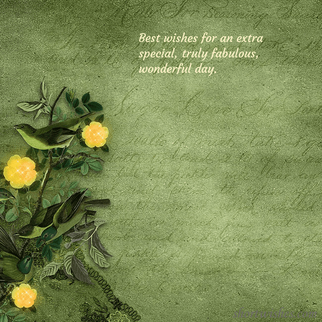 Green postcard with yellow flowers