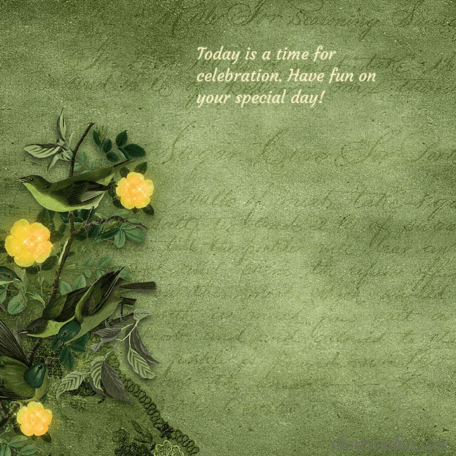 Green postcard with yellow flowers