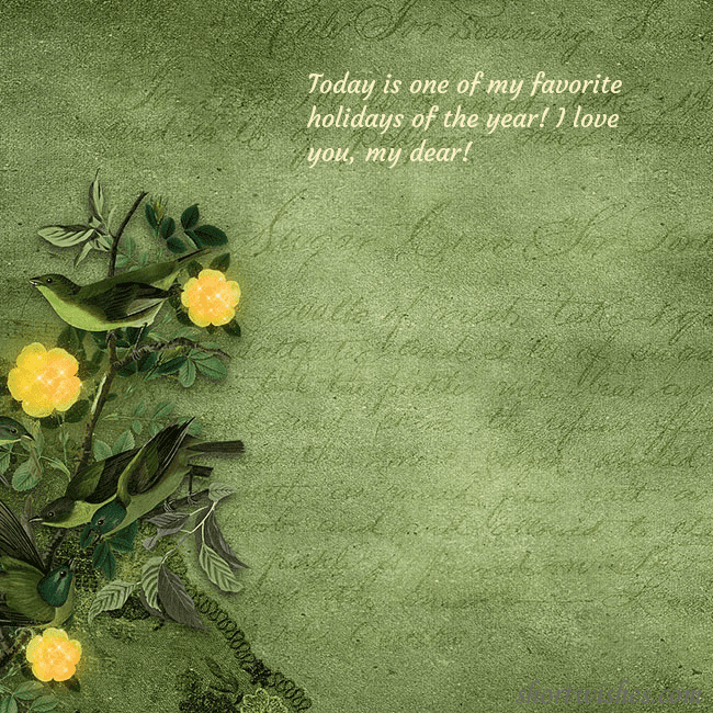 Green postcard with yellow flowers