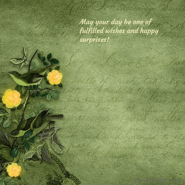 Green postcard with yellow flowers