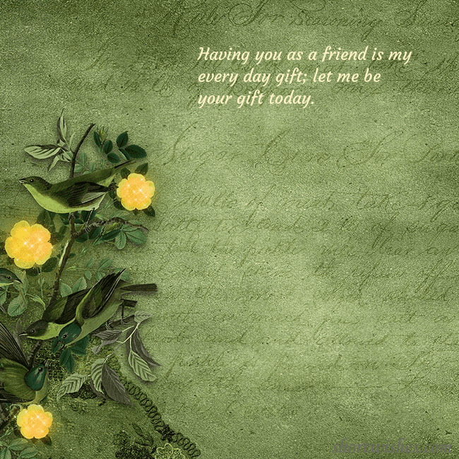 Green postcard with yellow flowers