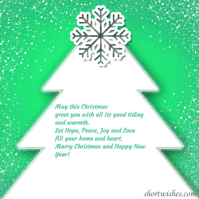 Green postcard with a Christmas tree